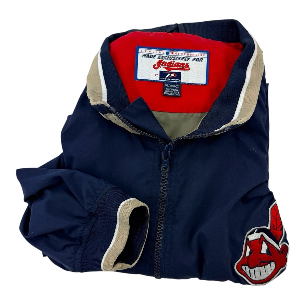 Pro Player Blue Indians Chief Wahoo ½ Zip Pullover Sweater Men's 2XL Side Zip